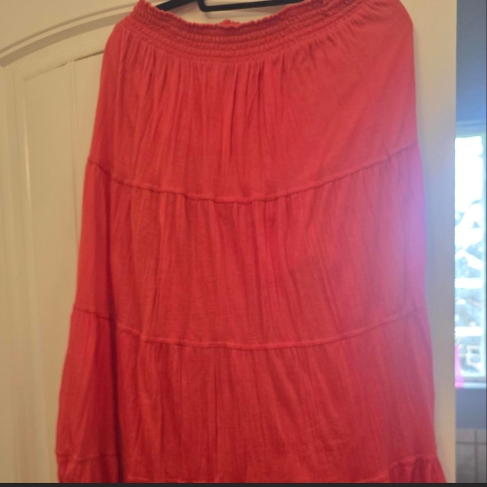Cato Coral-Rose Tiered Maxi Skirt